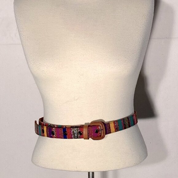 Vintage 90s Belt Striped Southwest Print - Picture 1 of 7